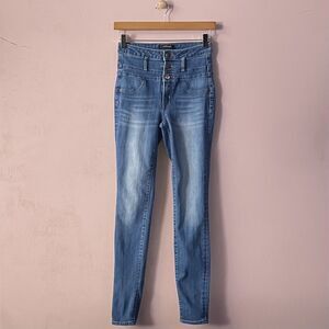 Charlotte Russe Medium Wash Blue 3-Button High Rise Jeans Size 2 EUC